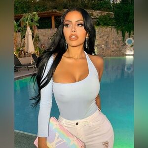 Fashion Nova Arms Around Me Bodysuit - Baby Blue